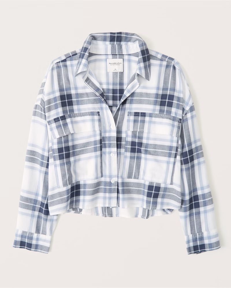 Women's 90s Cropped Boxy Flannel Button-Up Shirt | Women's Tops | Abercrombie.com | Abercrombie & Fitch (US)