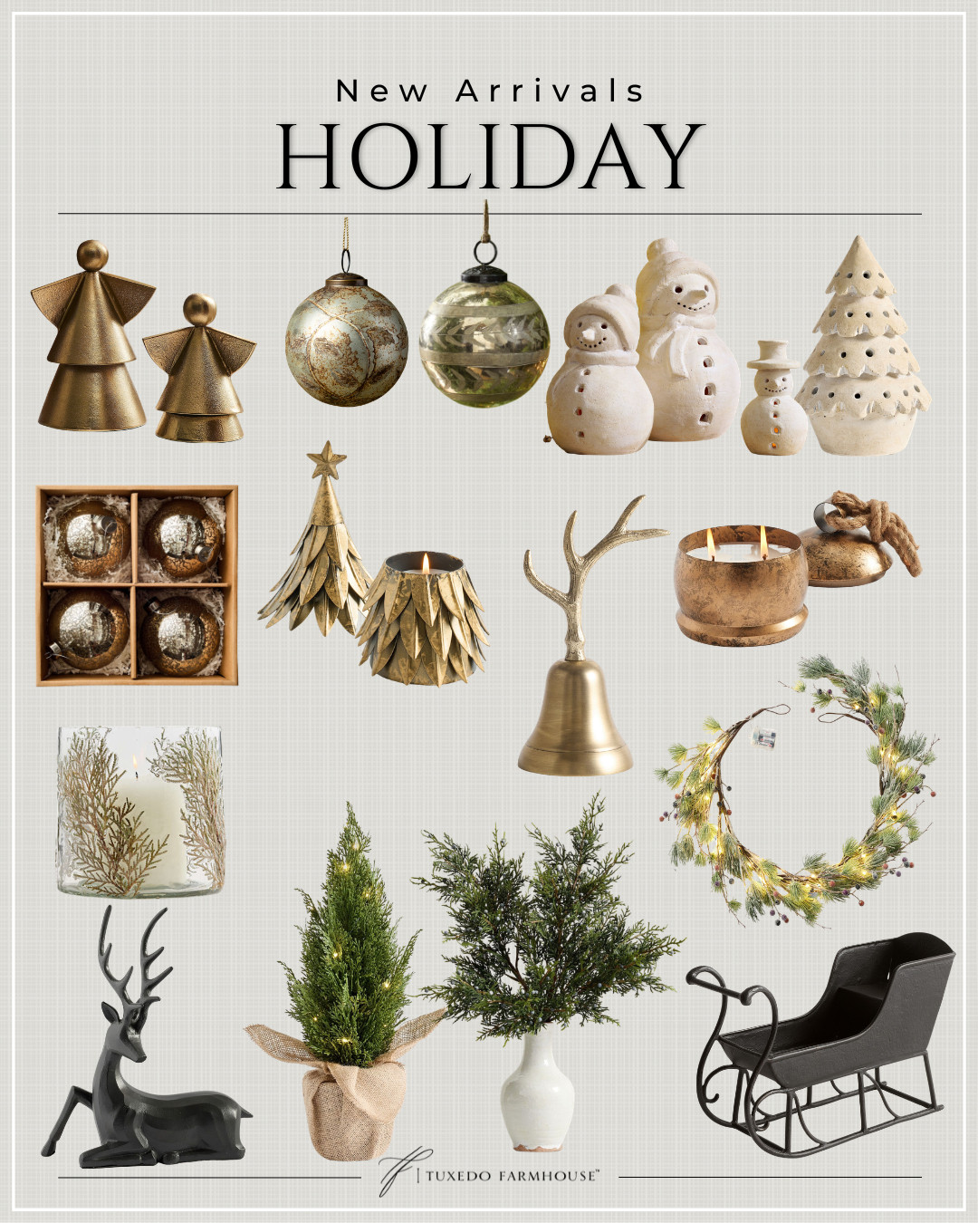 Holiday new arrivals are here! ✨ I’m loving this mix of aged brass, soft ivory, vintage-inspired ornaments and whimsical Christmas accents. The little snowmen, bells, greenery and sleigh are such charming pieces to layer throughout your home for a collected holiday look.

#LTKHome #LTKSeasonal #LTKStyleTip #ChristmasDecor #HolidayDecor #ChristmasFinds #HolidayHome #ChristmasStyling 

 #LTKSeasonal #LTKHome #LTKSaleAlert