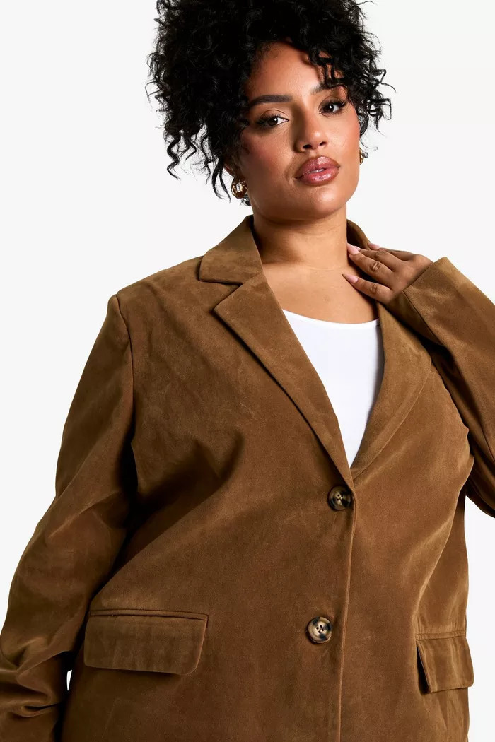 Plus Suede Single Breasted Oversized Blazer | boohoo (US & Canada)