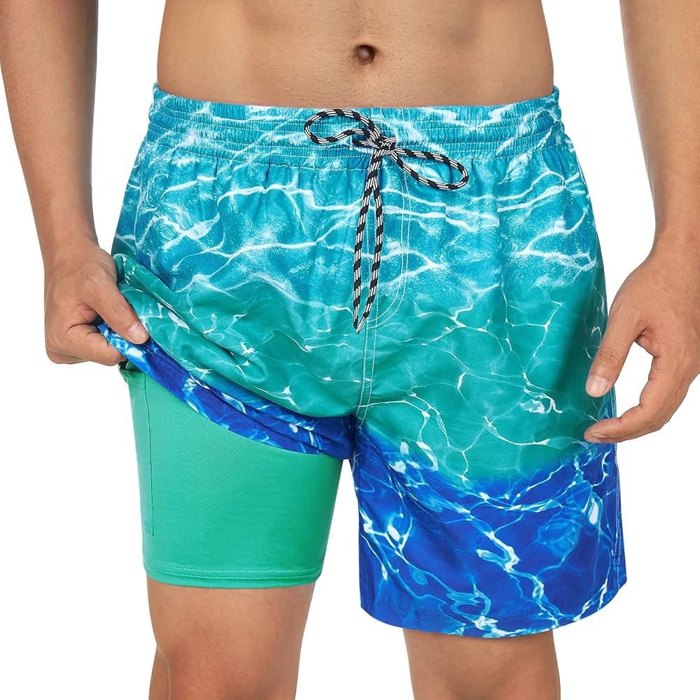 Cozople Men's Swim Trunks Compression Liner Swim Shorts 5.5'' Quick Dry Boxer Brief Lined Swimwear B | Amazon (US)