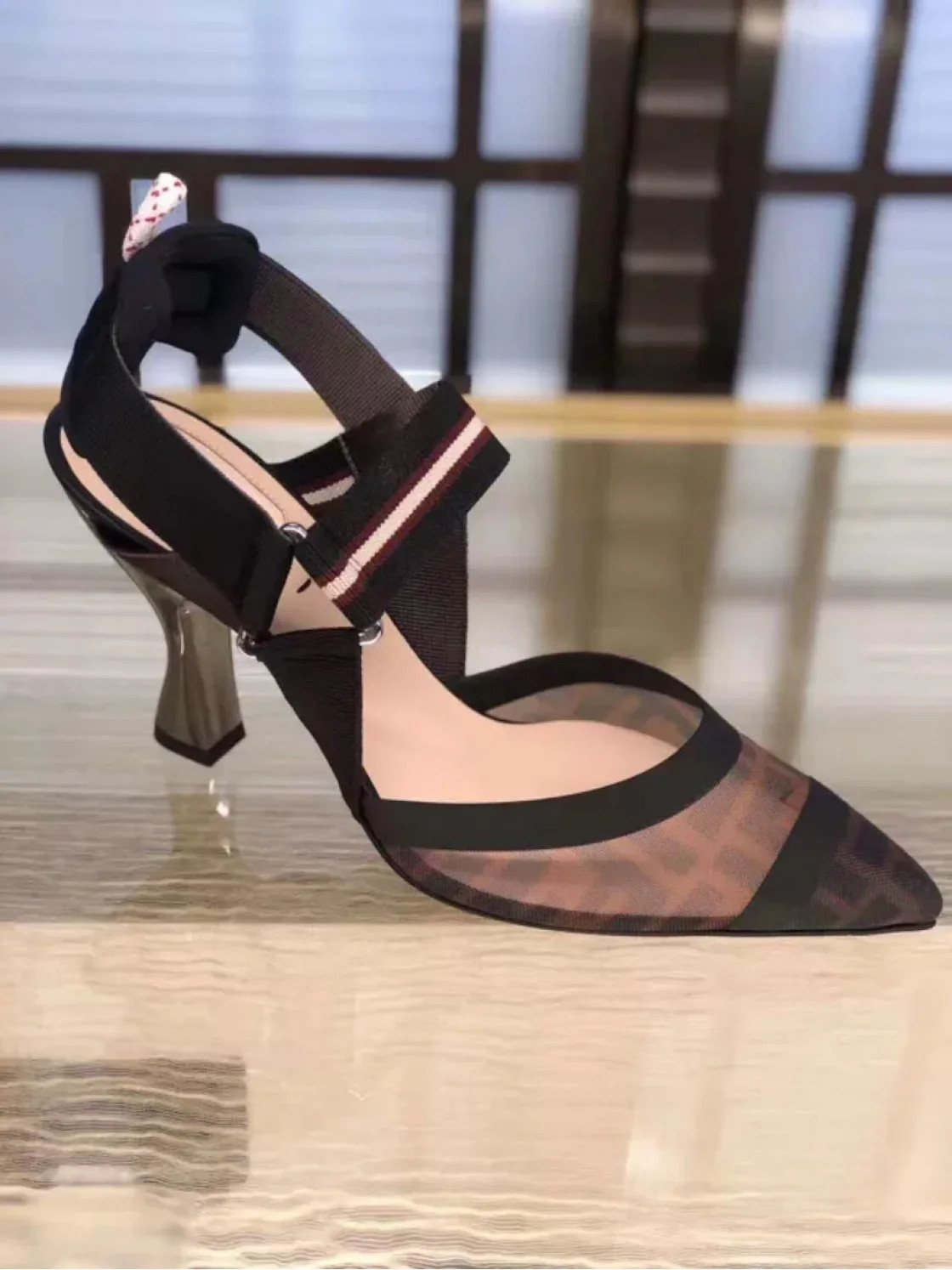 Multicolour tech mesh high-heeled slingbacks | Senser US