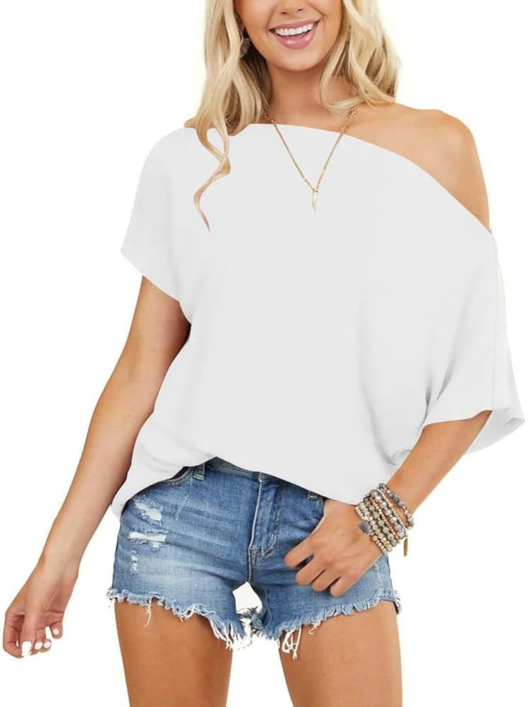 Off the Shoulder Tops for Women Short Sleeve Batwing Shirts Oversized Tee Tunic Summer Casual Loo... | Amazon (US)