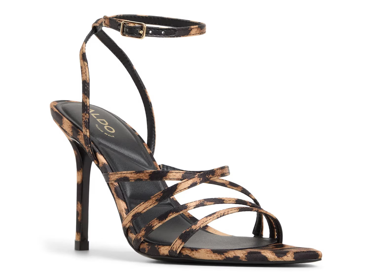 Aldo Solania Sandal | Women's | Black/Brown Leopard Print Satin | Size 8.5 | Heels | Sandals | Ankle Strap | Stiletto | DSW