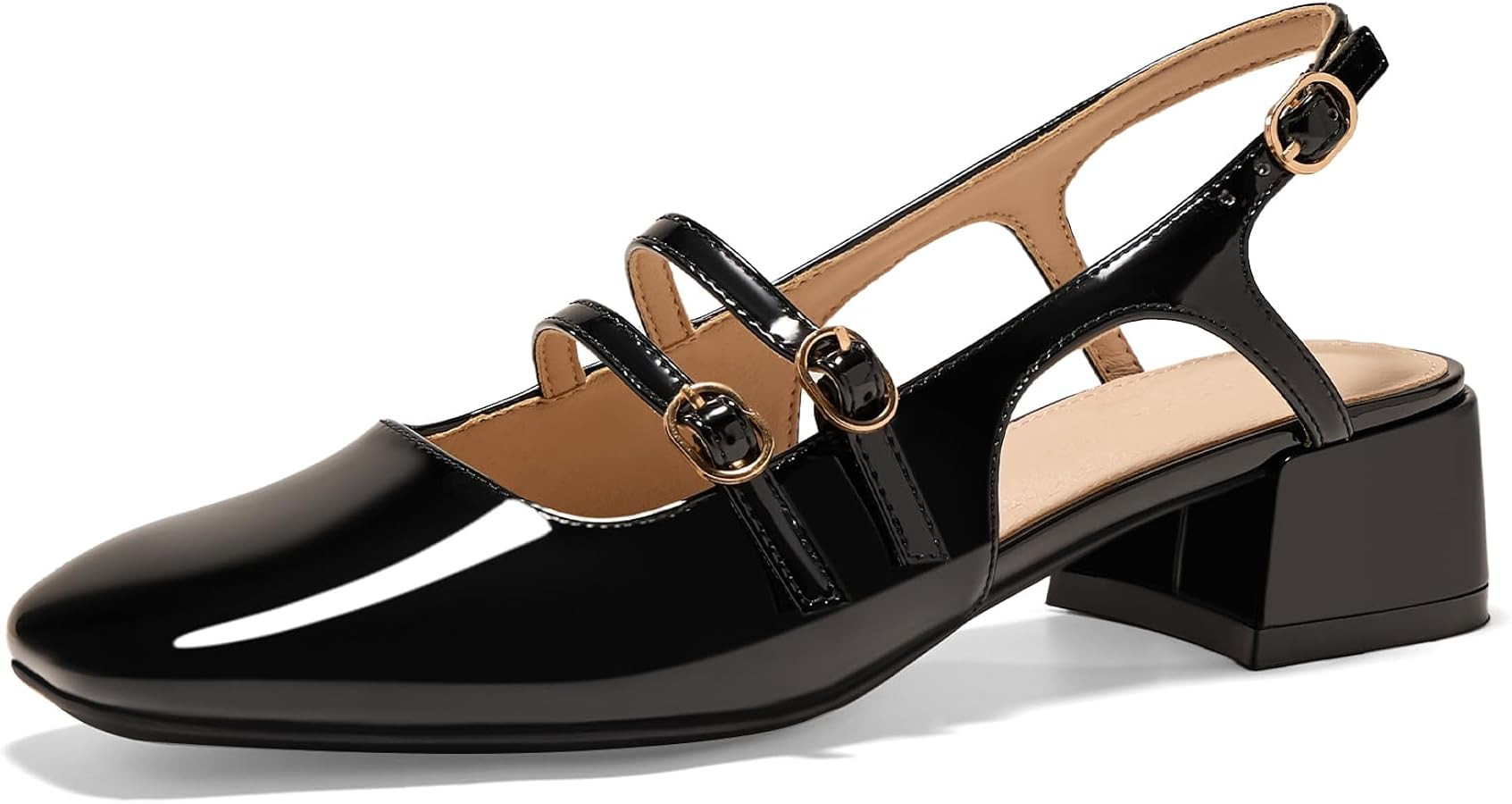 Women's Mary Jane Chunky Low Block Heels Slingback Pumps Closed Square Toe Double Strap Wedding D... | Amazon (US)