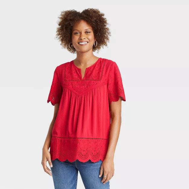 Women's Short Sleeve Eyelet Shirt - Knox Rose™ | Target