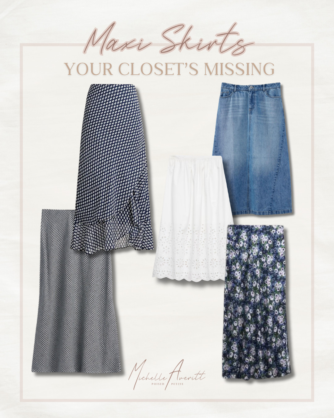 Maxi skirts are the perfect addition to your closet this spring! These pieces make for a chic, versatile touch to your wardrobe.

These finds feature fun patterns that elevate any outfit! A more simplistic denim or white skirt option are able to be effortlessly dressed up or down.

maxi skirt options, floral maxi, skirt outfit ideas, fashion over 40 

 

#LTKootd #LTKOver40 #LTKPetite