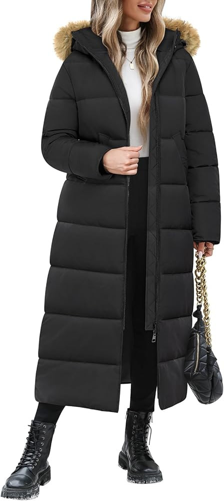 Long Winter Puffer Coat for Women Winter Faux Fur Quilted Jackets with Detachable Hood Maxi Lengt... | Amazon (US)