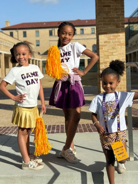 The girls in their cute gold Vejas!💜💛 #lsugameday @zappos

#LTKfamily #LTKkids