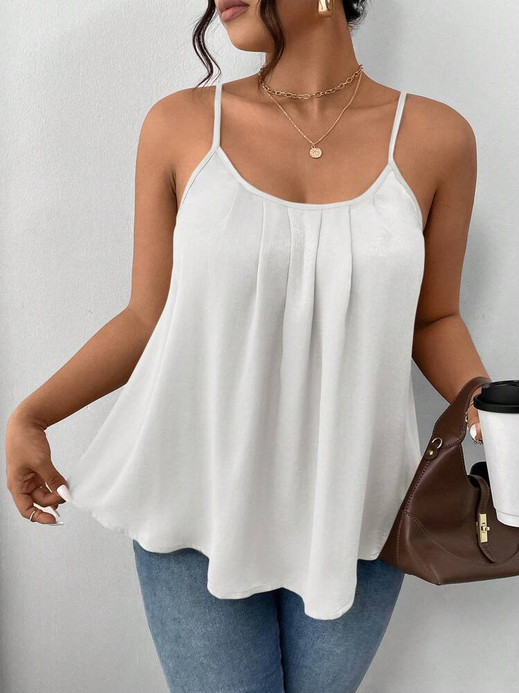SHEIN Frenchy Plus Size Women's Solid Color Casual Pleated Relaxed Camisole | SHEIN
