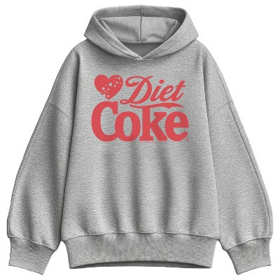 Women's Coca-Cola Diet Coke Heart Oversized Fleece Hoodie Sweatshirt - Athletic Heather - Small | Target