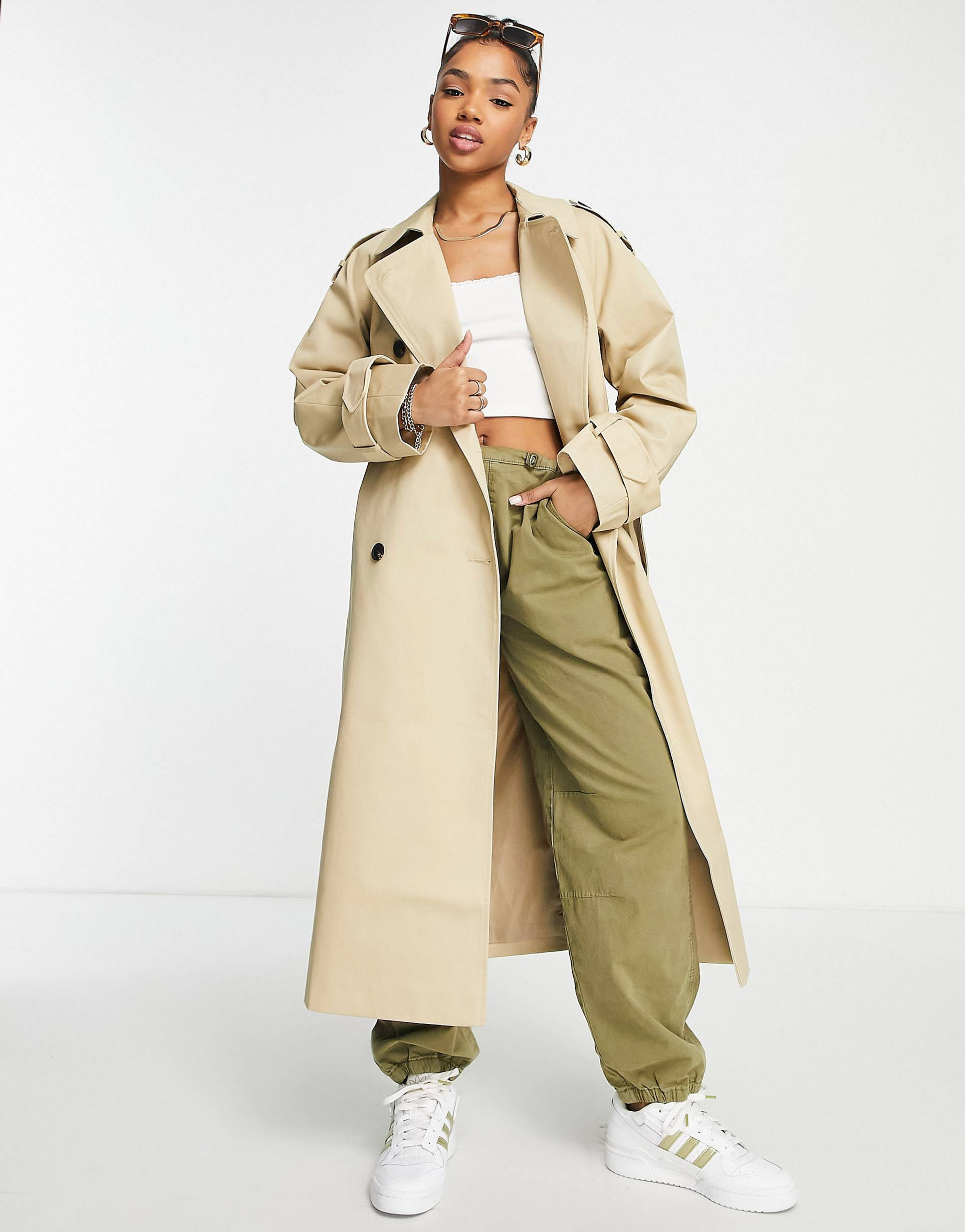ASOS DESIGN longline trench coat in stone | ASOS (Global)