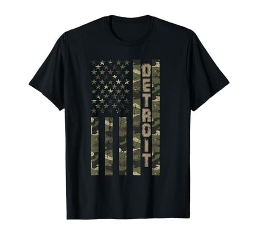 Detroit United States Distressed Camo w US Flag T-Shirt | Amazon (US)