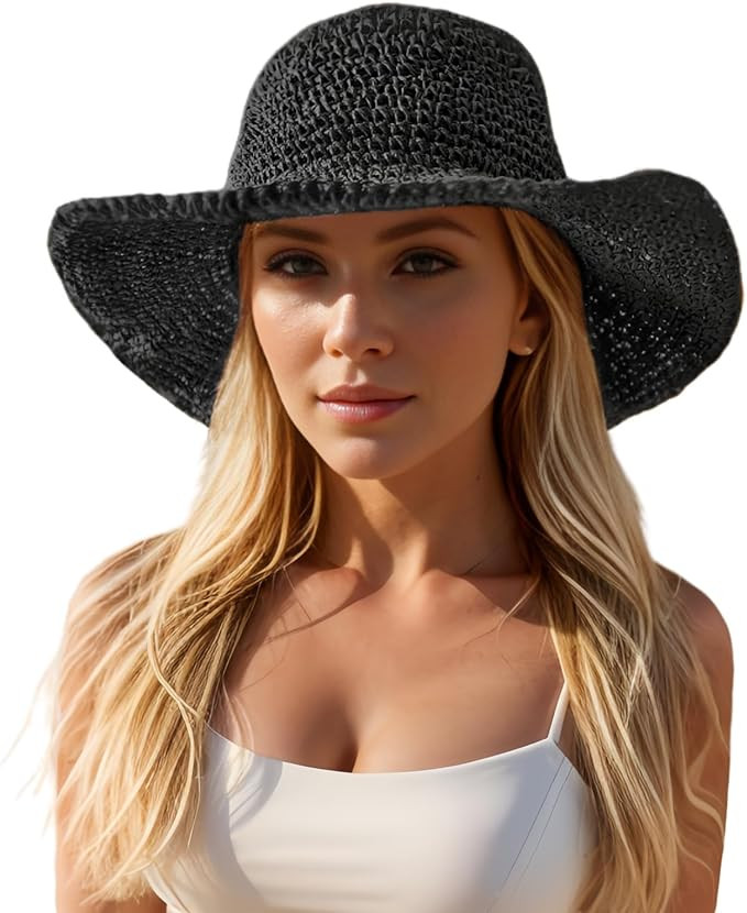 Floppy Big Beach Straw Hats for Women Foldable Summer Wide Brim Packable Sun Hat Womens Travel St... | Amazon (US)