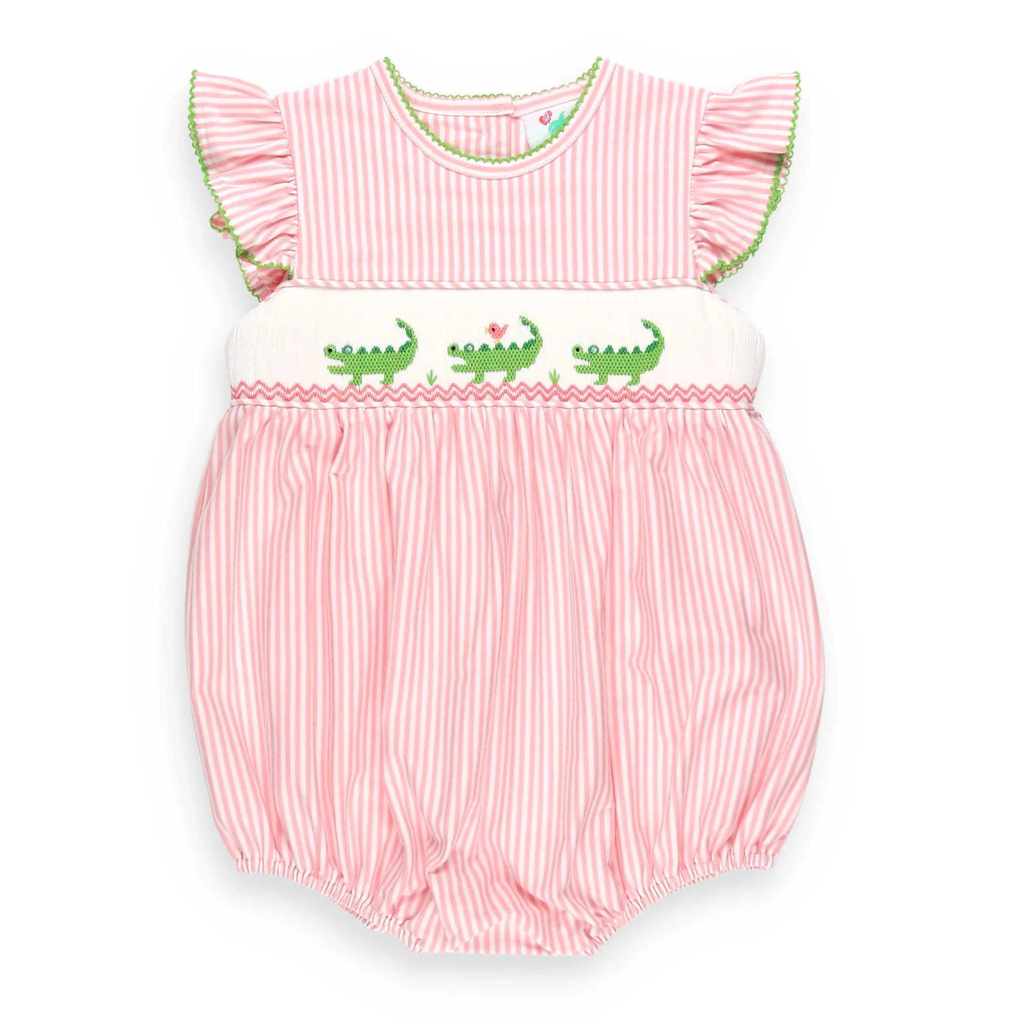 Girls Kiawah Pink Smocked Alligator Bubble - Shrimp and Grits Kids | Shrimp and Grits Kids