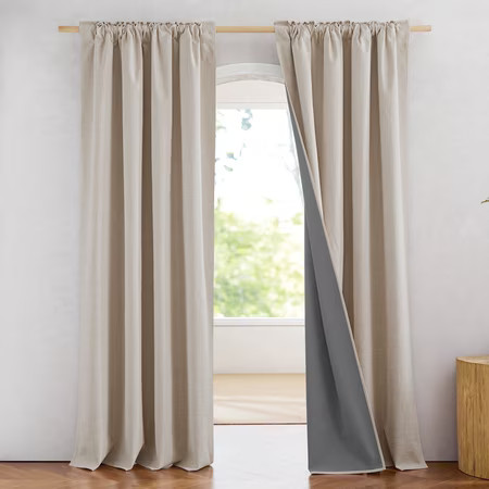 NICETOWN Full Blackout Linen Curtains 90 inches Long, Room Darkening Thermal Insulated Noise Reducing Drapes for Bedroom Living Room, 52"x 90", Natural, 2 Panels | Walmart (US)