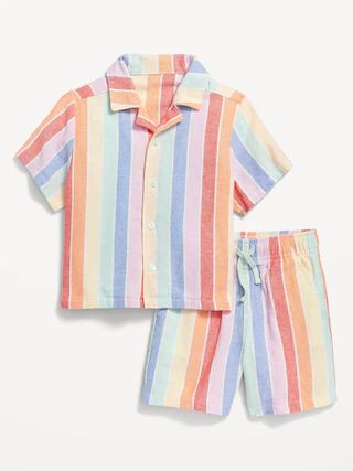 Unisex Matching Striped Linen-Blend Shirt & Shorts Set for Toddler | Old Navy (US)