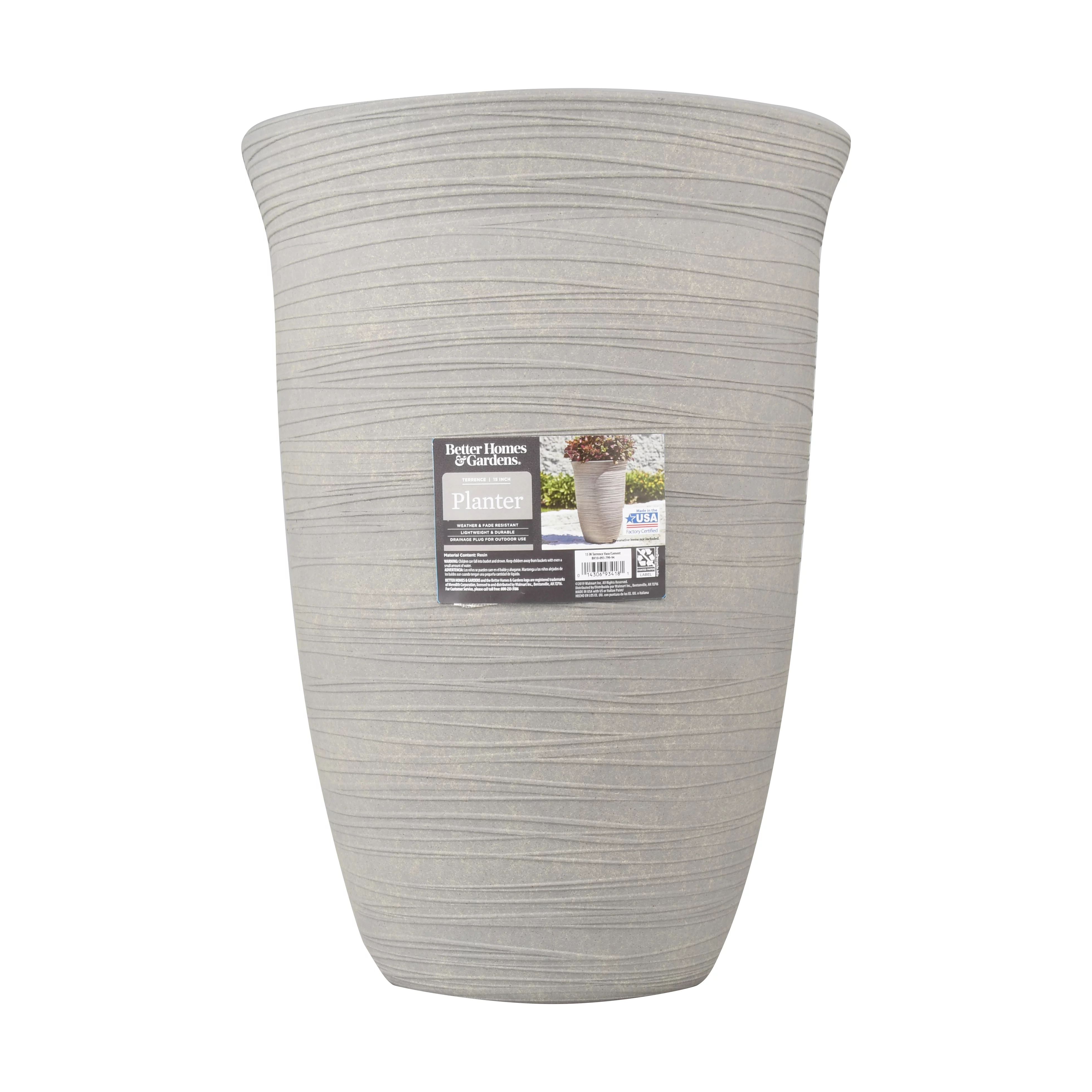 Better Homes & Gardens Terrence 15" Wide Round Resin Vase, Cement Color - Walmart.com | Walmart (US)