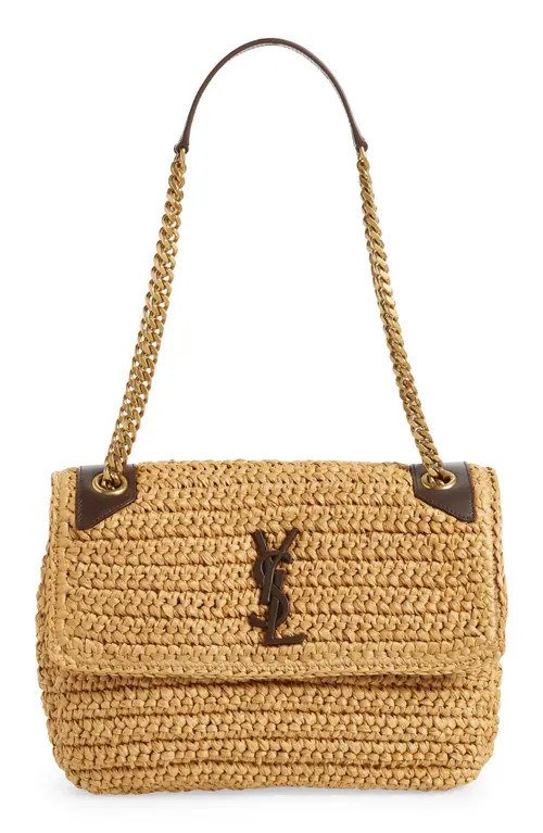 Saint Laurent Medium Niki Raffia Shoulder Bag in 7069 Naturale /New Nut at Nordstrom | Nordstrom