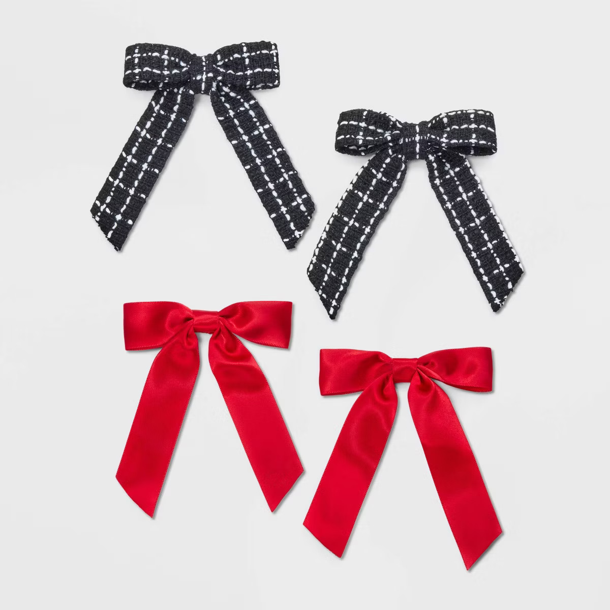 Girls' 4pk Satin and Tweed Bow Set - art class™ Red/Black | Target