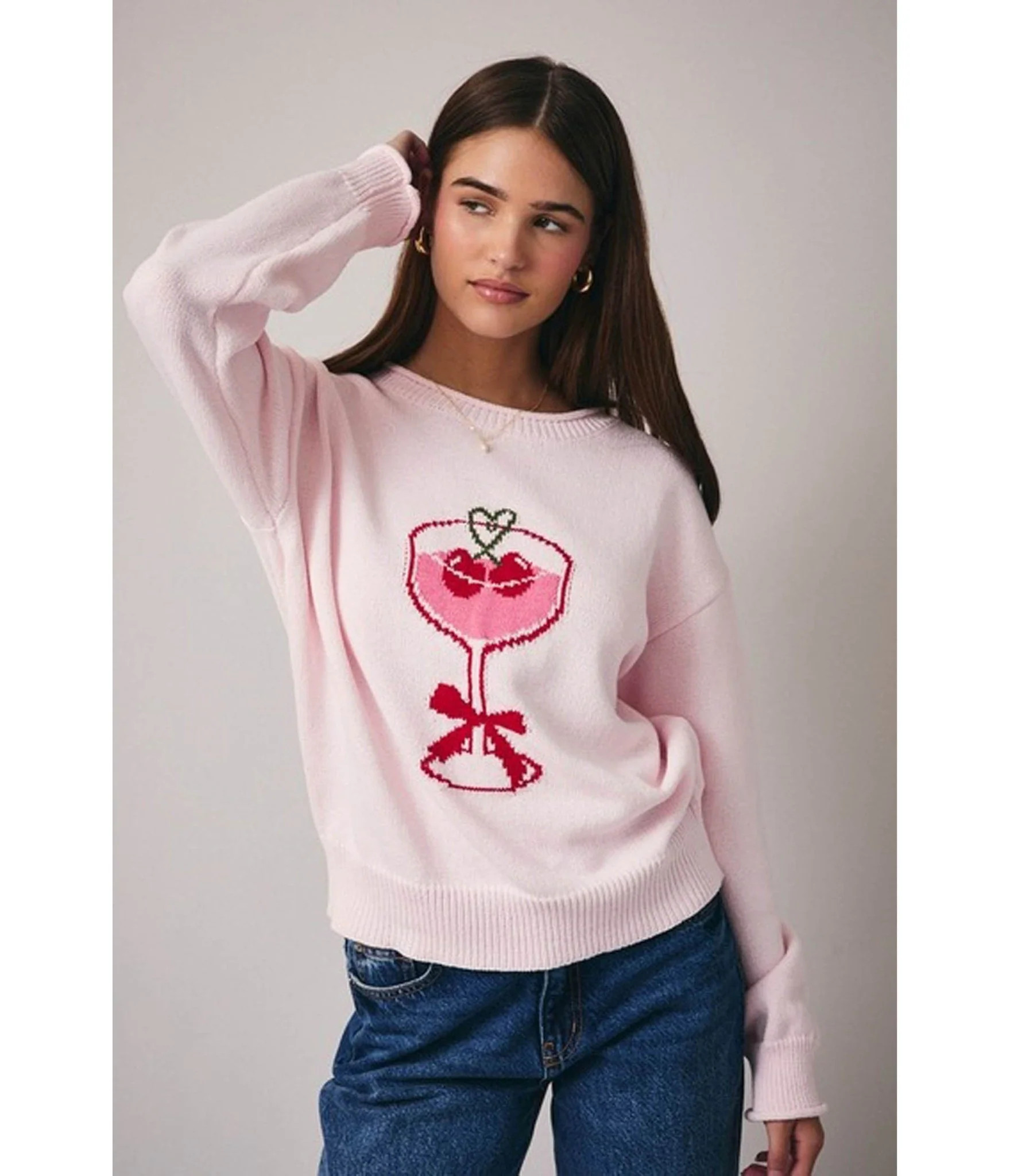 Pink Heart Martini Sweater | Unique Vintage - North America