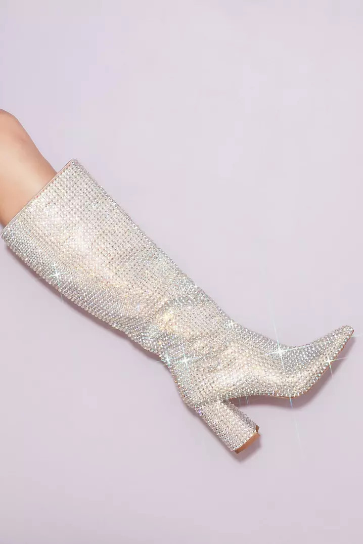 Rhinestone Encrusted Heeled Knee-High Boots | David's Bridal