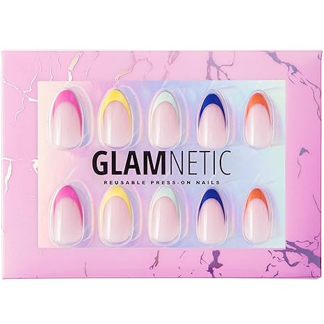 Glamnetic Press On Nails - Sprinkles | Rainbow French Tip Nails, UV Finish Short Pointed Almond S... | Amazon (US)