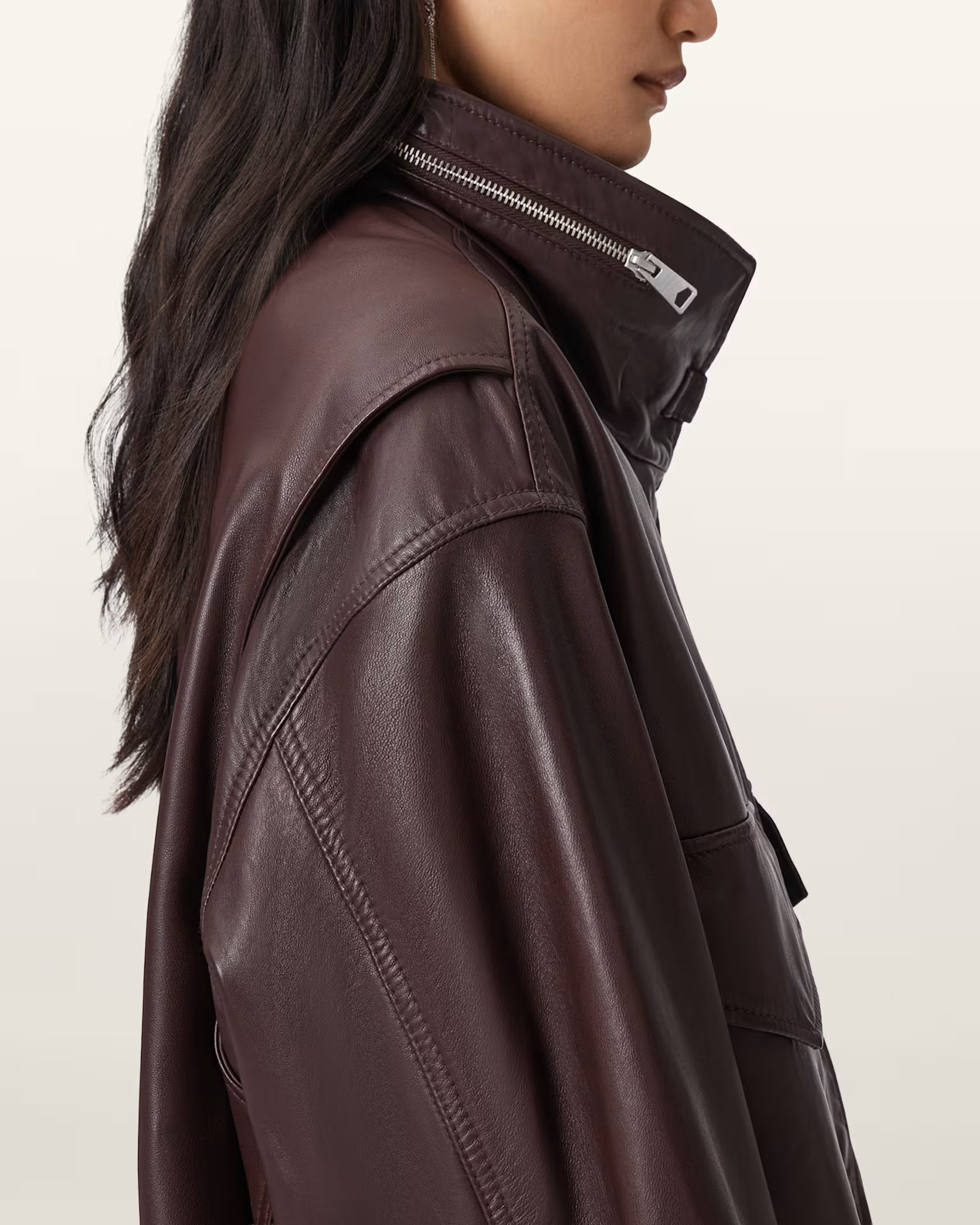 Clay Funnel Neck Leather Jacket OXBLOOD RED | ALLSAINTS | AllSaints UK