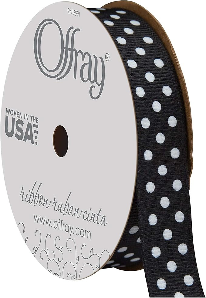Offray 467992 5/8" Wide Grosgrain Ribbon, Black and White Polka Dot, 3 Yards | Amazon (US)