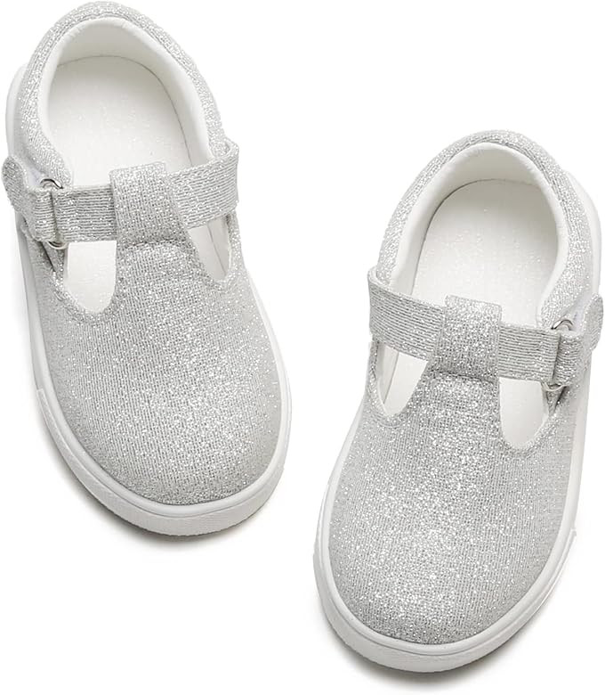 Amazon.com | GINFIVE Toddler Girls Sneakers Little Girls Slip On Shoes Silver Glitter Sneakers To... | Amazon (US)