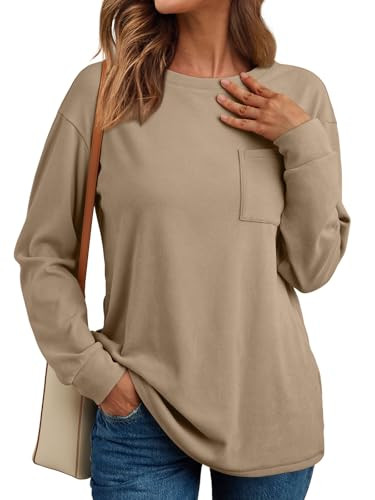 AUTOMET Womens Long Sleeve Tops Loose Fit Fall Cute Thick T Shirts Winter Cruise Outfits Trendy Clothes, CoffeeGrey, M | Amazon (US)