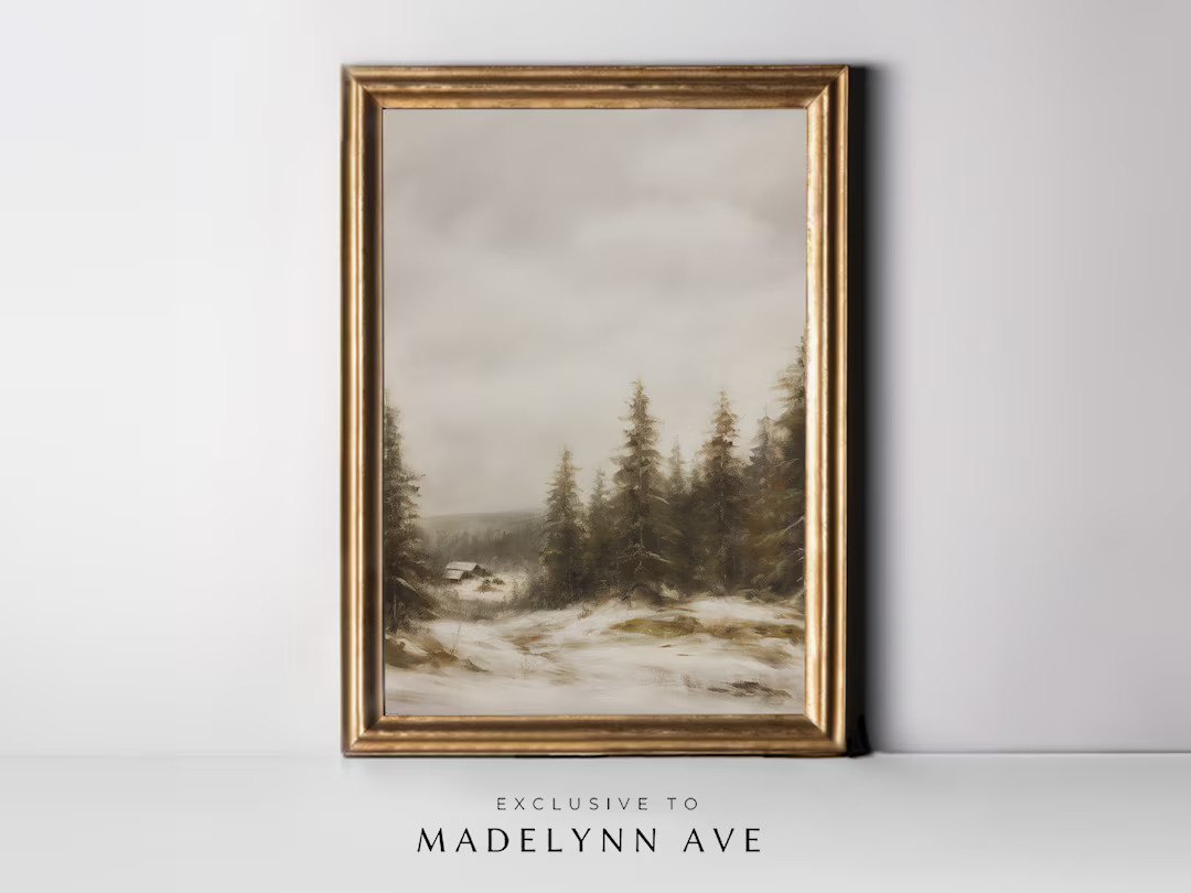 Winter Pine Forest Christmas Painting, Rustic Winter Landscape, Winter Landscape Painting, Modern... | Etsy (US)