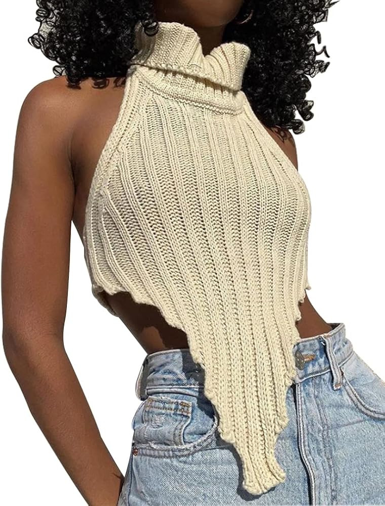 Azhong Women's Sexy Sleeveless Backless Irregular Front Sway Tank Top Vest Summer Casual Ribbed Crop | Amazon (US)