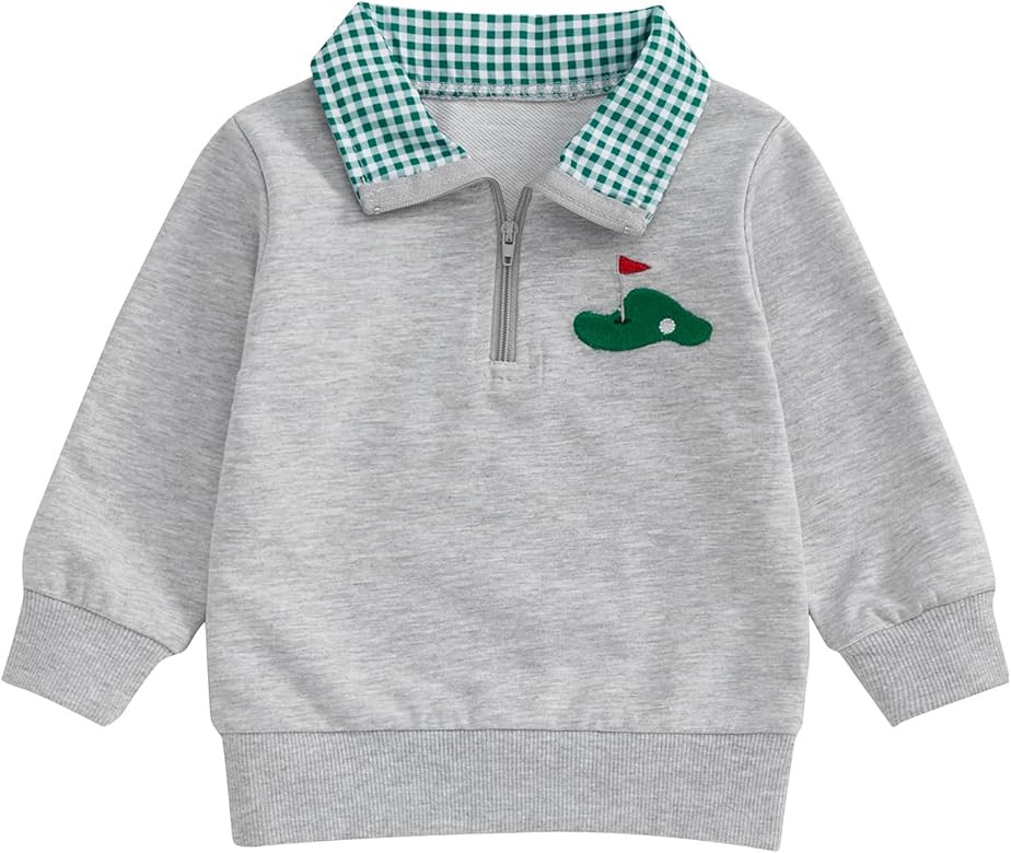 Gueuusu Toddler Baby Boy Golf Outfit Golf Flag/Cart Embroidery Quarter Zip Sweatshirt Plaid Lapel... | Amazon (US)