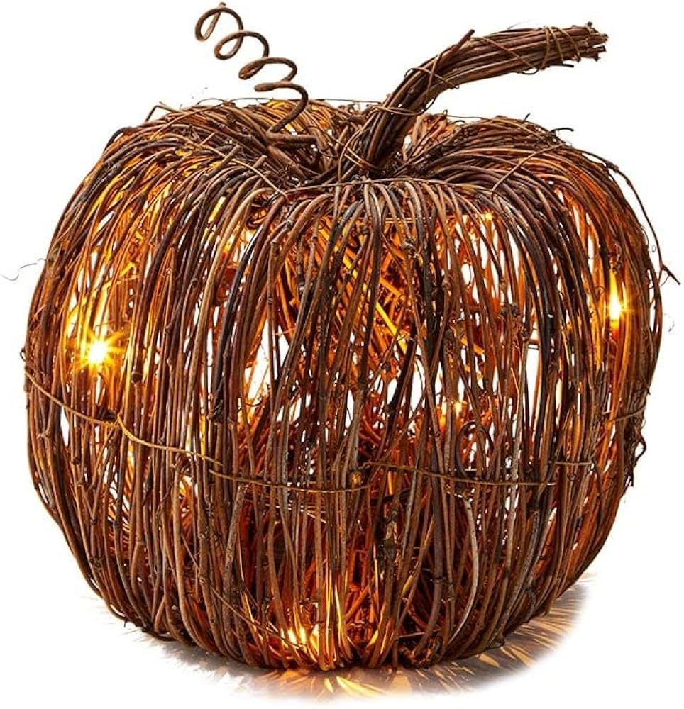 Rattan Lighted Pumpkin - Harvest Halloween Decor for Tabletops, Mantles - Small | Amazon (US)