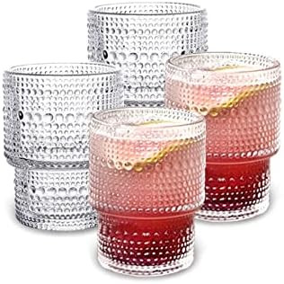 Glass Cups Vintage Glassware | Set of 4 Small, Raindrop Origami Style Transparent Cocktail Glasse... | Amazon (US)