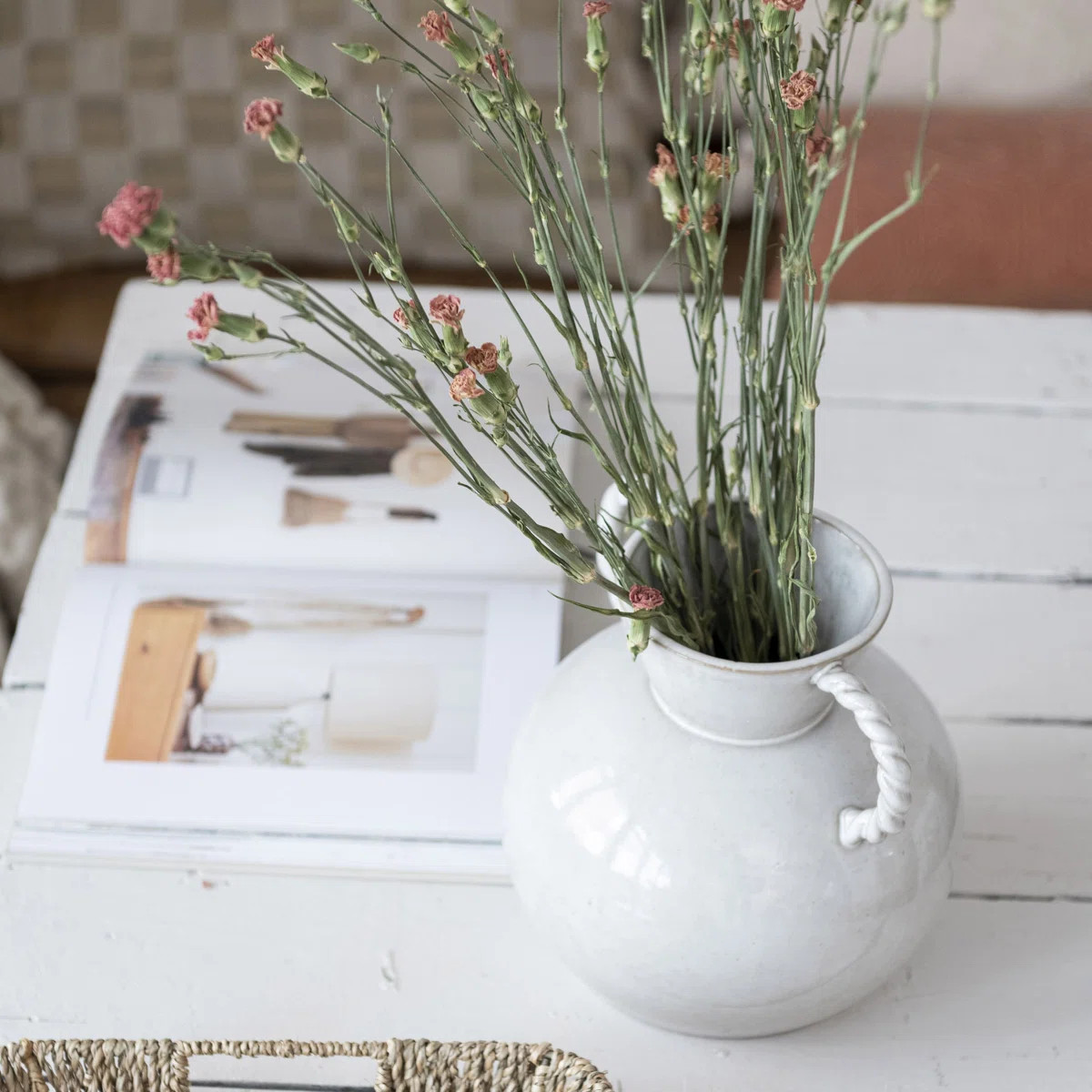 9.25 Inches Stoneware Vase with Twisted Handles and Reactive Glaze | Wayfair North America