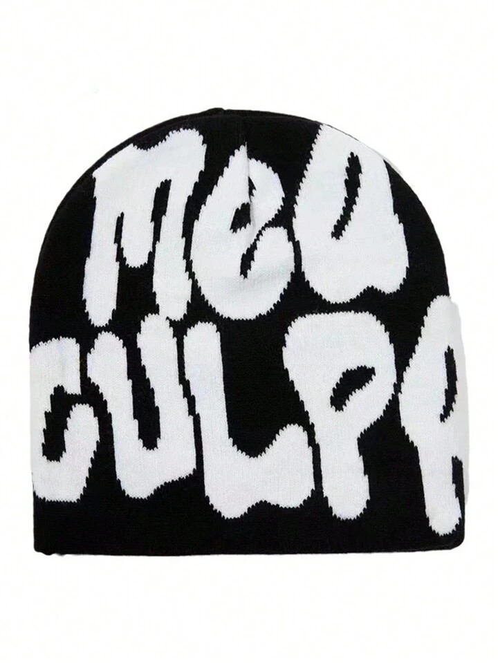 TrendsMEA CULPA 1pc Y2K Fashion Letter Jacquard Rolled Brim Warm Beanie Cap, Elastic Comfortable ... | SHEIN
