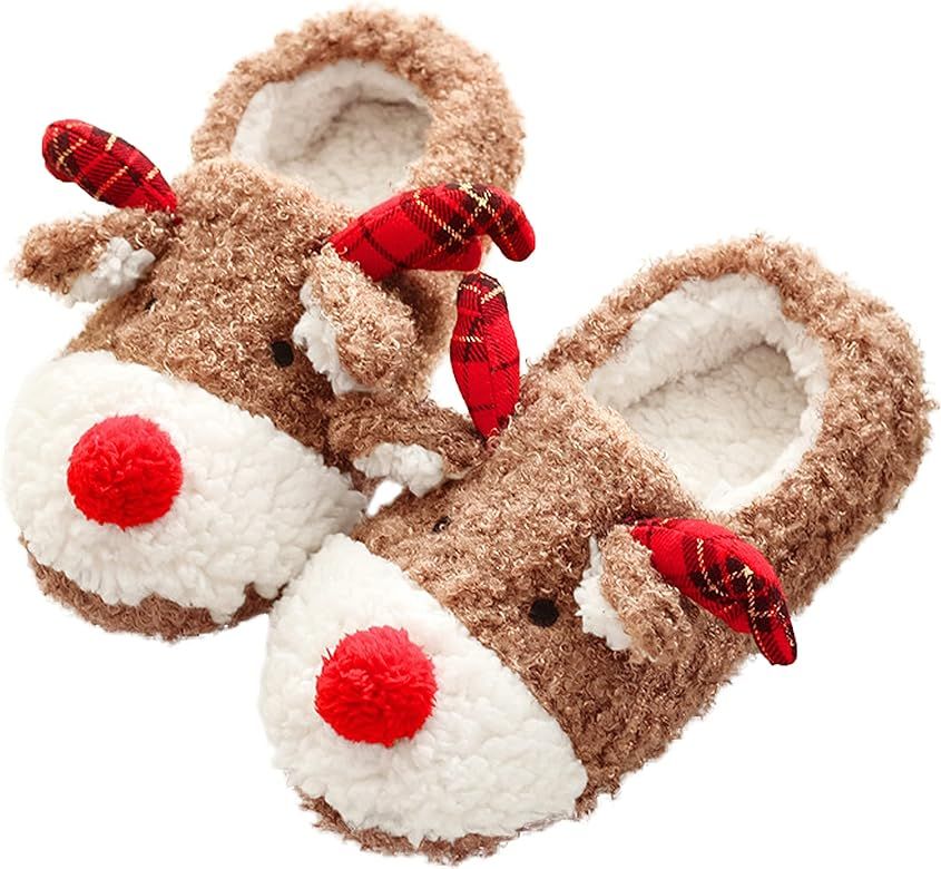 Thgonwid Women's Cute Deer Plush Soft Warm Home Slippers Indoor Shoes for Outdoor | Amazon (US)