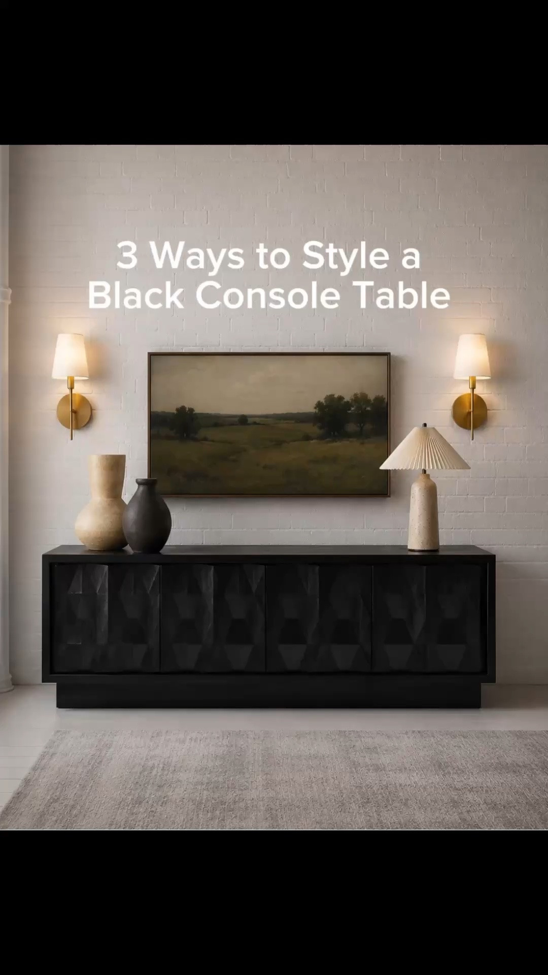 3 ways to style a black console table for a modern neutral living room 🤍 sharing different console table styling ideas using wall sconces, table lamps, and decor to create a clean organic modern look. Whether you’re styling an entryway or living room, this organic modern media console table works with minimal, cozy, or layered decor styles and instantly elevates your space. Follow me and tap the bell 🔔 to subscribe on LTK for daily home decor ideas, styling tips, and elevated finds.

#LTKHome #LTKSaleAlert