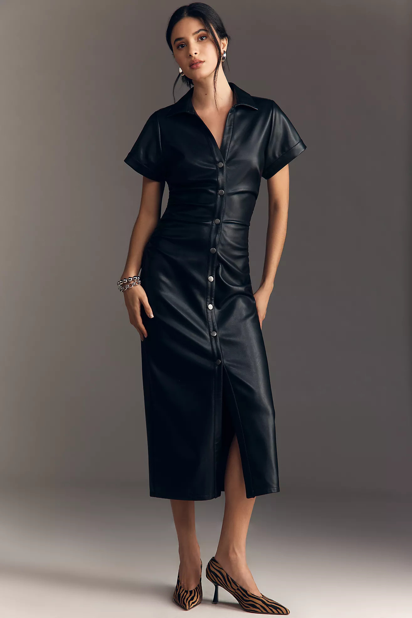 Greer Faux Leather Midi Shirtdress | Anthropologie (US)
