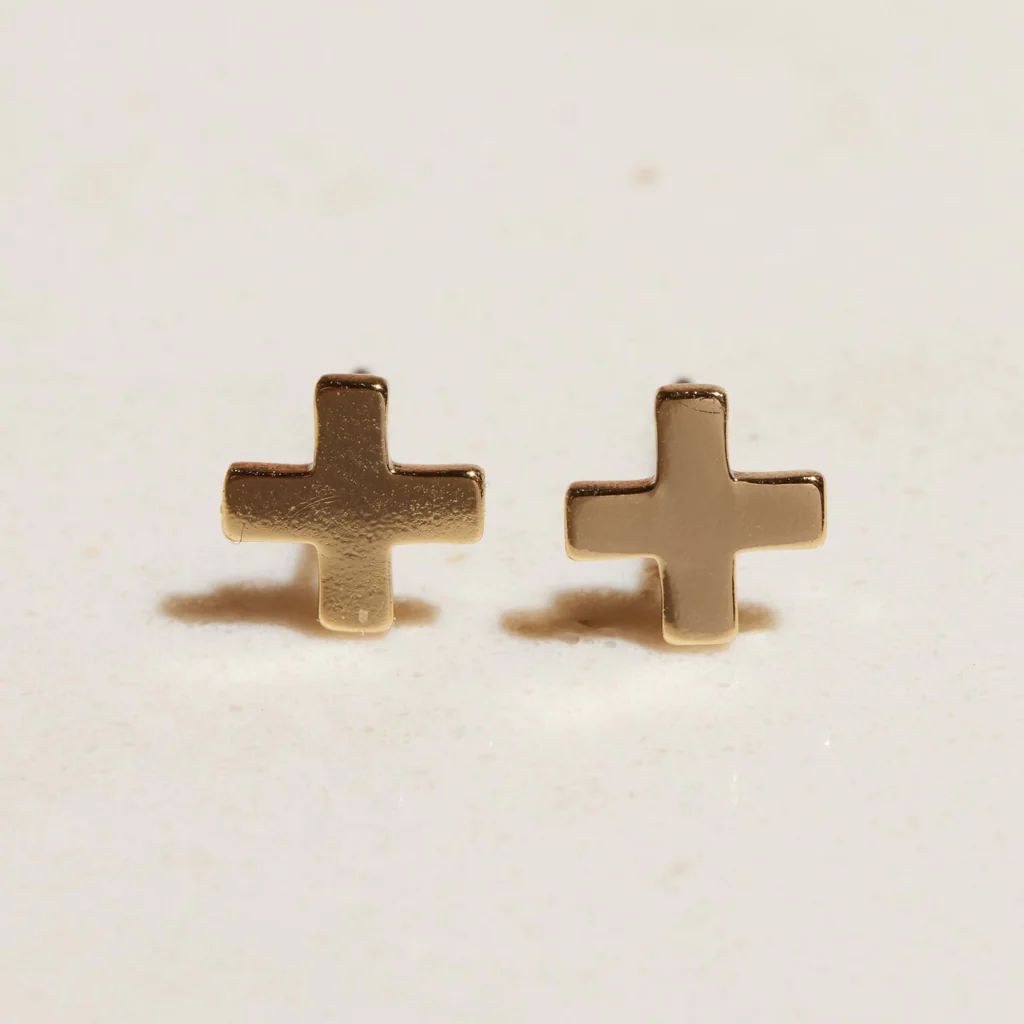 Gold Swiss Cross Studs | Nickel and Suede