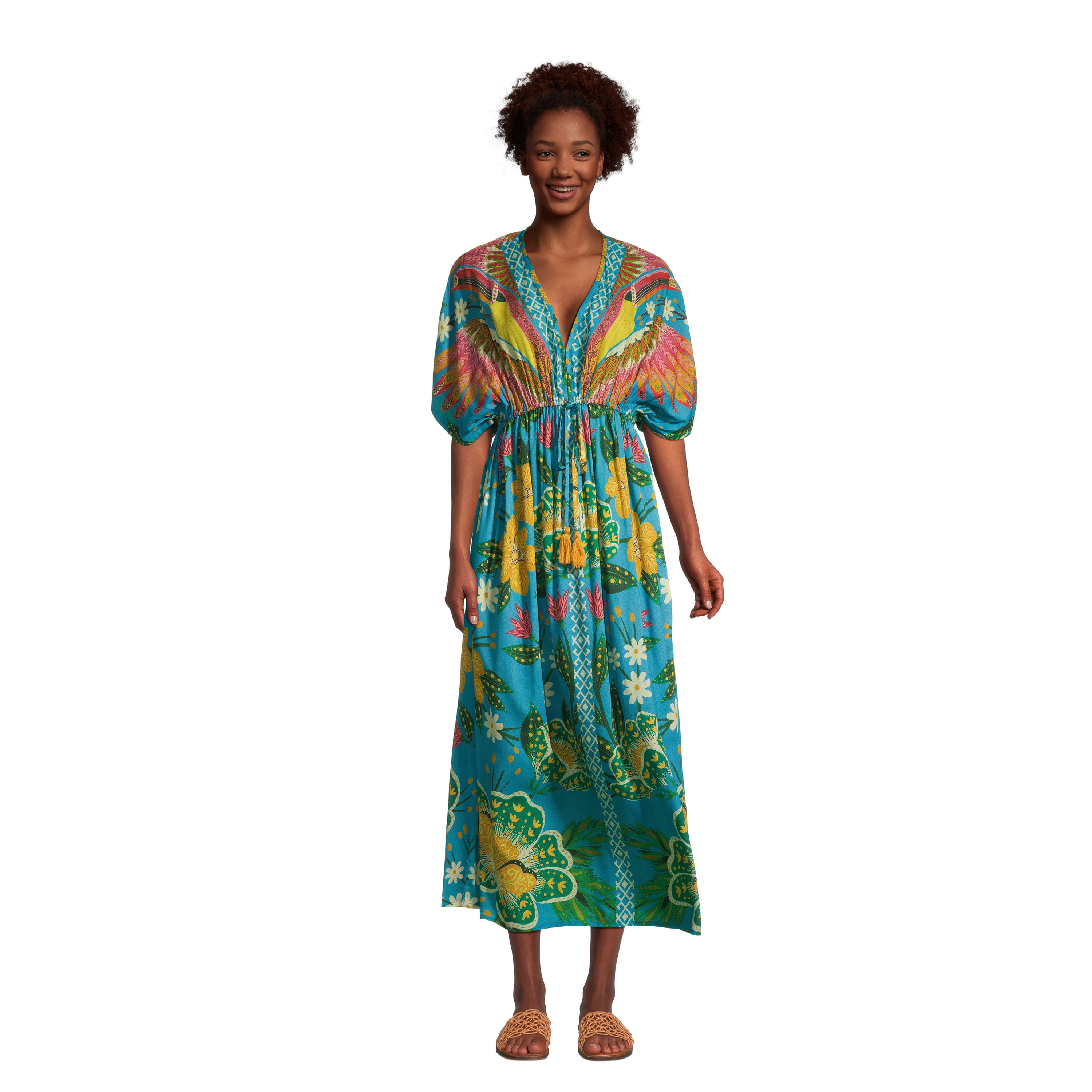 Mira Multicolor Toucan and Botanical Kaftan Dress - World Market | World Market