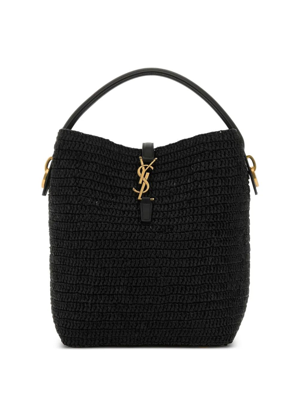 Saint Laurent Le 37 raffia leather-trimmed bucket bag - Black | Farfetch Global