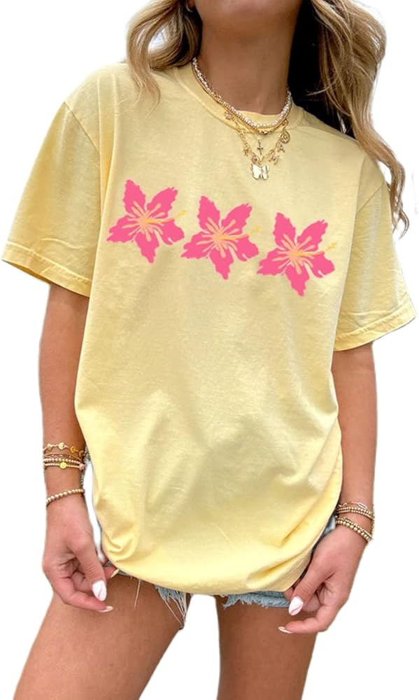 Oversized Graphic Tshirts for Women Teens Y2K Flower Short Sleeve Baggy Shirts Summer Aesthetic B... | Amazon (US)