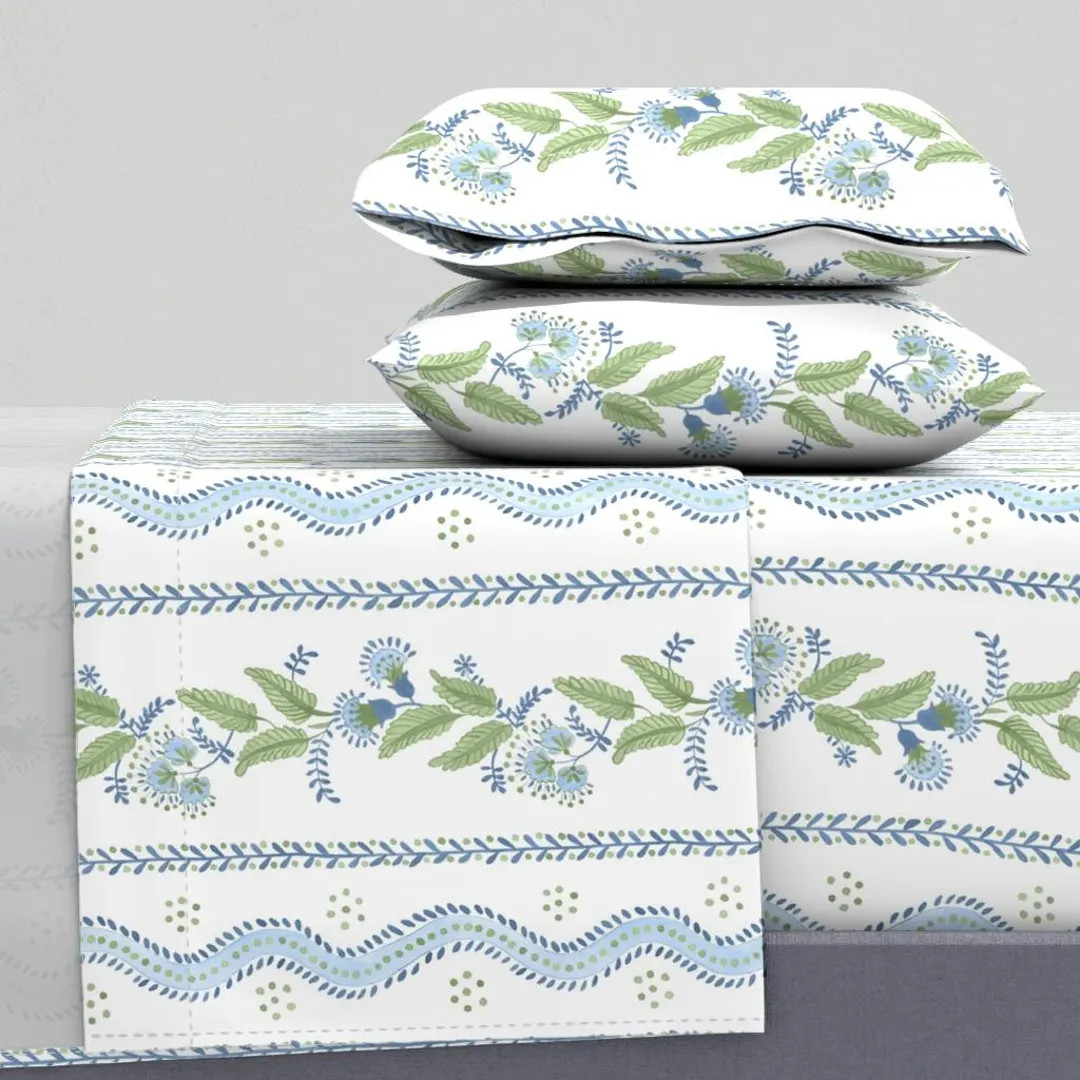 Traditional Sheets - Blue Green Emma Stripe by danika_herrick - Cottagecore Grandmillennial Cotto... | Etsy (DACH)