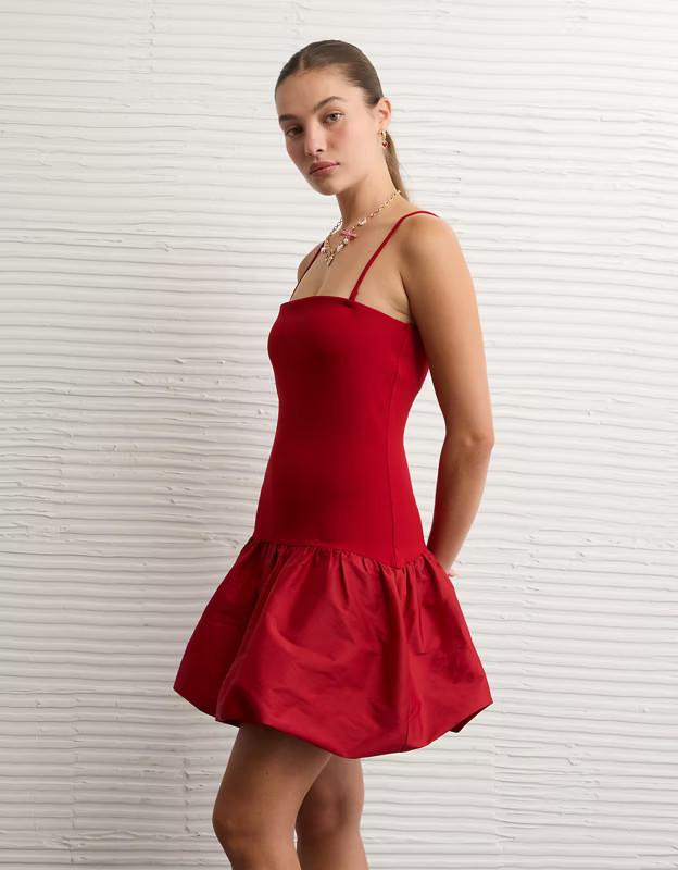 AE Strapless Drop Waist Bubble Mini Dress | American Eagle Outfitters (US & CA)