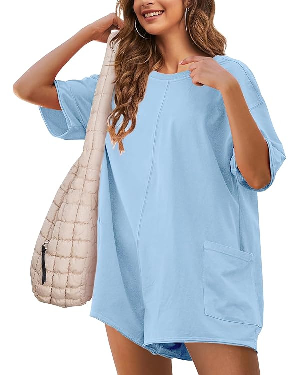 Yeokou Rompers for Women Casual Short Sleeve Oversized Athletic Workout Reversible Hot Shot Tee R... | Amazon (US)