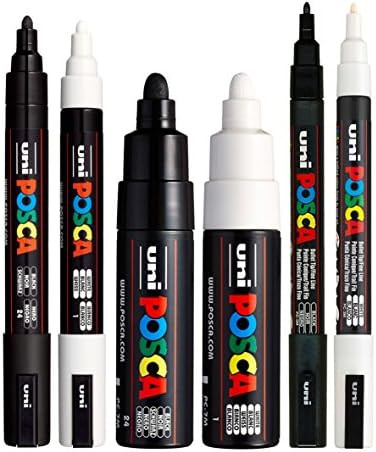 POSCA Black & White Bullet Tip - Set of 6 Pens (PC-5M, PC-7M, PC-3M) | Amazon (US)
