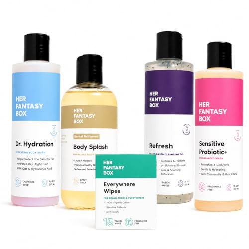 Her Fantasy Box | Date Night Set – Hydrating Body Wash, Sandalwood Body Oil, Refresh Wash, Sensitive Probiotic Wash & Everywhere Wipes for Soft, Fresh Skin | Amazon (US)