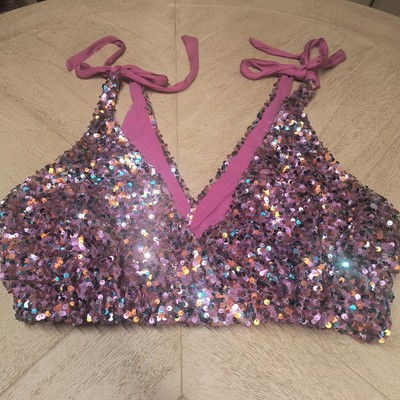 NWOT Free People Intimately Big Night Sequin Crop Top Size Medium Pink | eBay US
